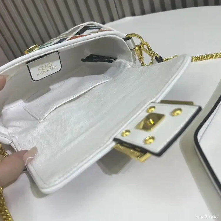Cheap Bag Mini In Baguette White Canvas Multi Fendi FF Motif 0508